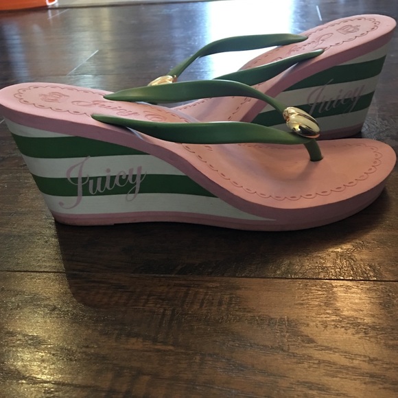 Juicy Couture Shoes - Juicy Couture wedge sandals. Size 8, pink & green
